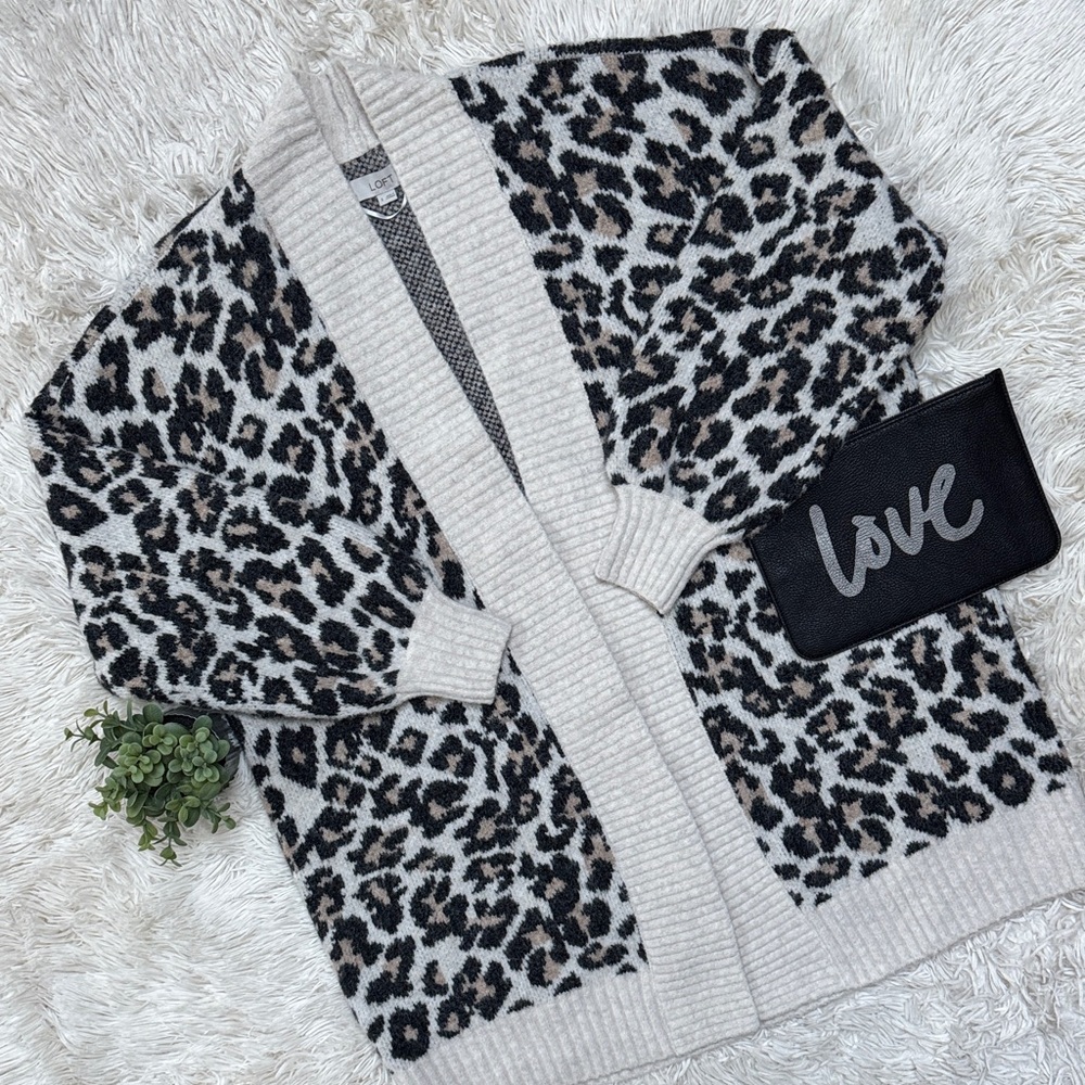 Loft Leopard Pattern Open Cardigan 💗 Cream Black & Brown